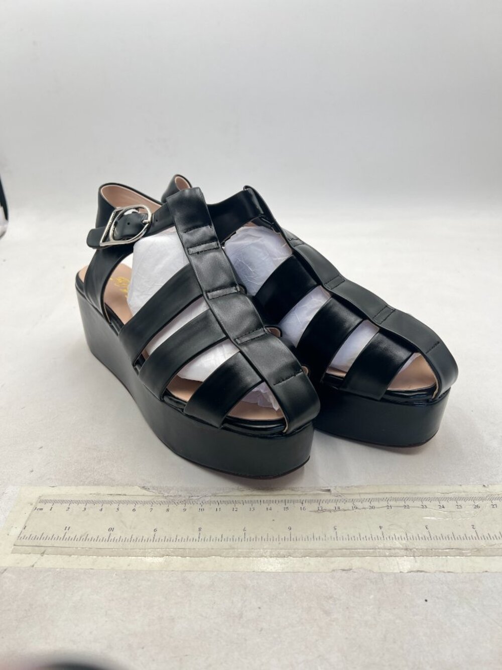 FOWT Black Square Toe Gladiator Sandals Ankle Strap Wedge Mid Heels Stable Shoes - Picture 4 of 8